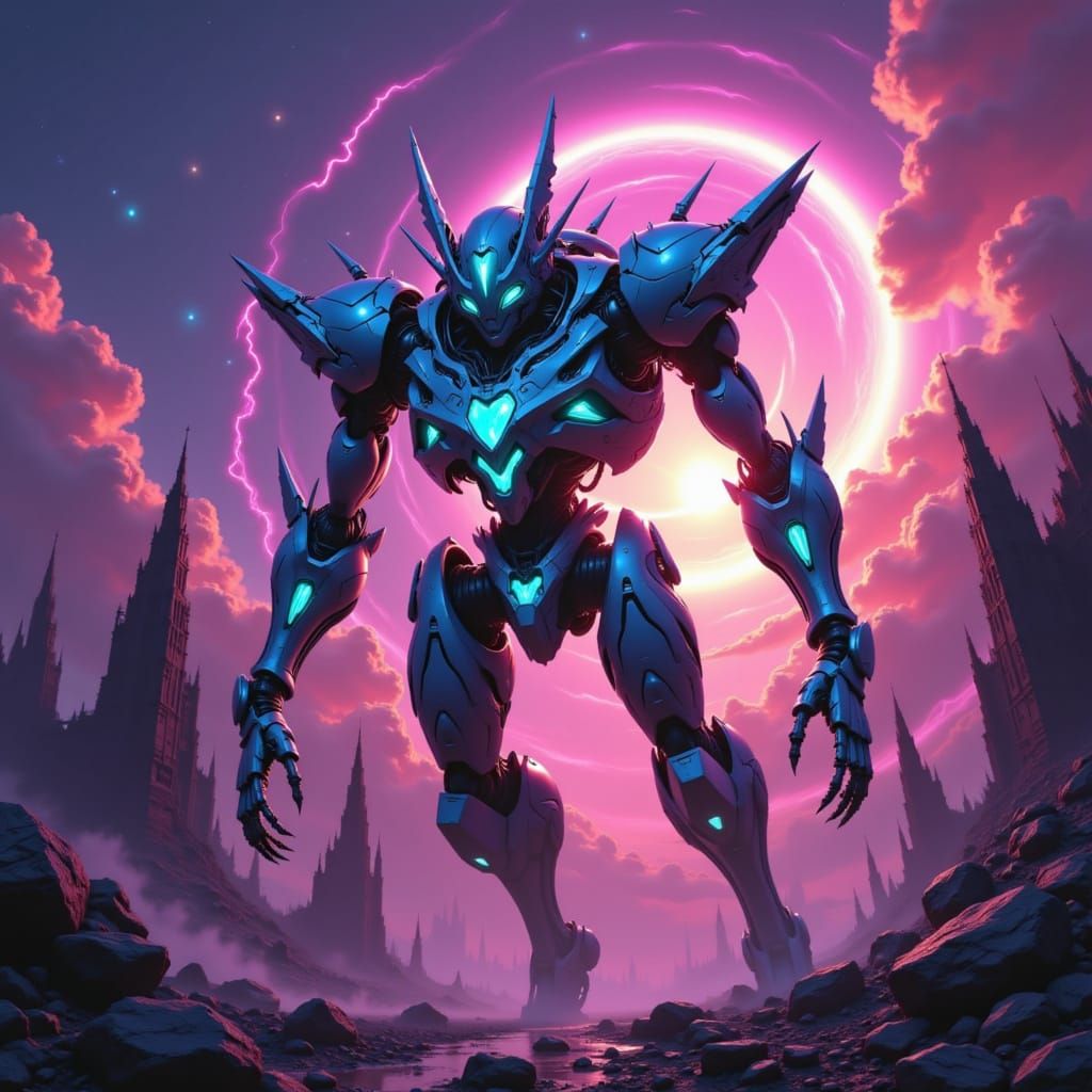 Cyberpunk Mecha in Neon Apocalypse