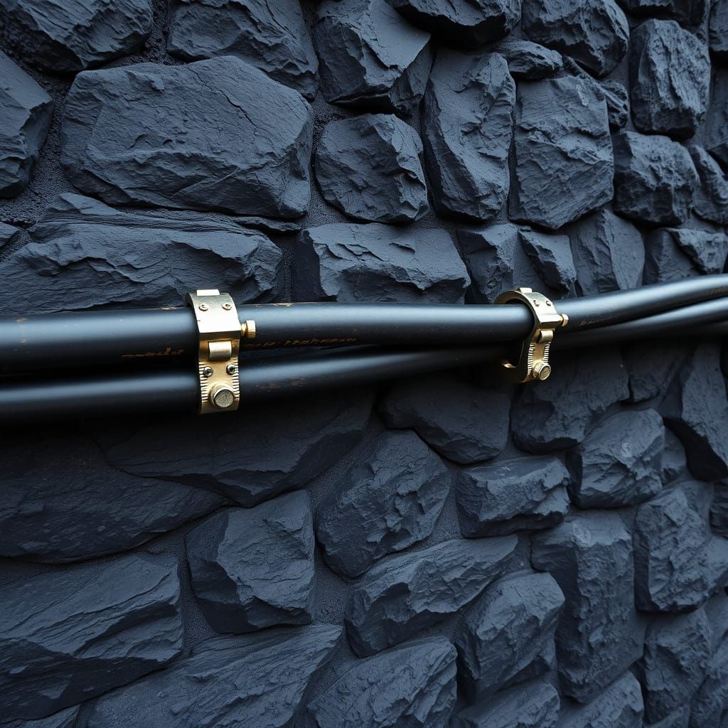 Industrial-Style Hoses Fixed to Black Stone Wall
