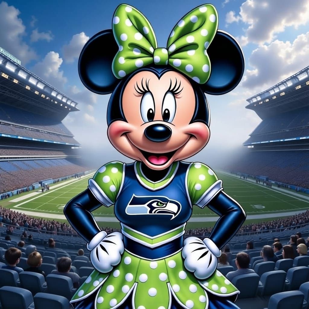 Minnie Mouse as Seahawks Cheerleader at Football Game