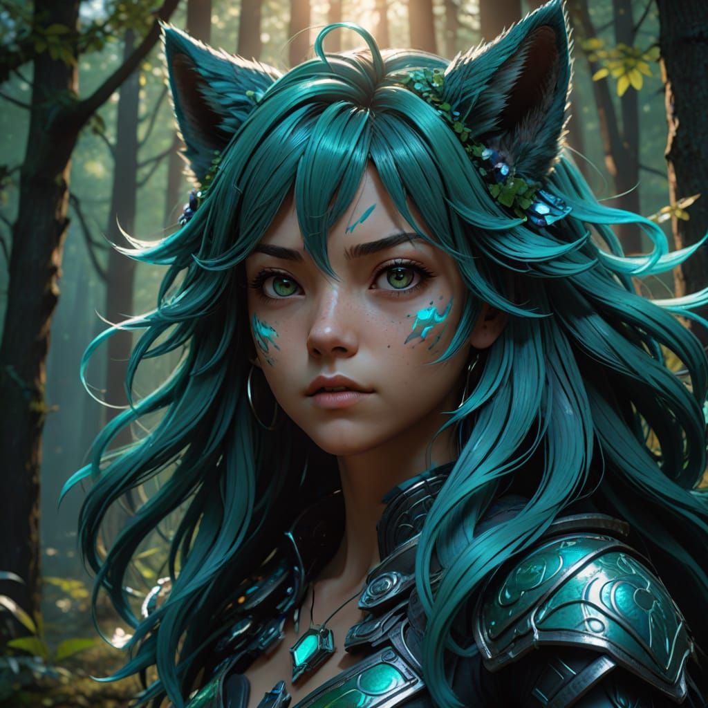 Werewolf Hatsune Miku in Cyberpunk-Inspired Art Nouveau Styl...