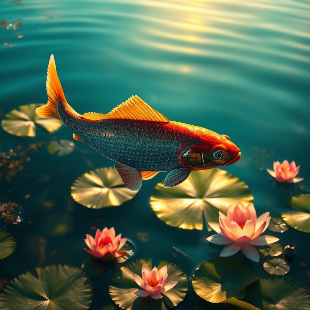 Majestic Carp in Lush Aquatic Realm