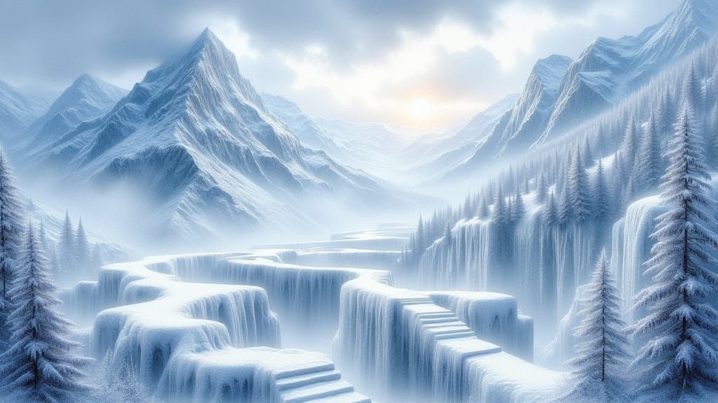 Ethereal Labyrinth on a Radiant White Mountain