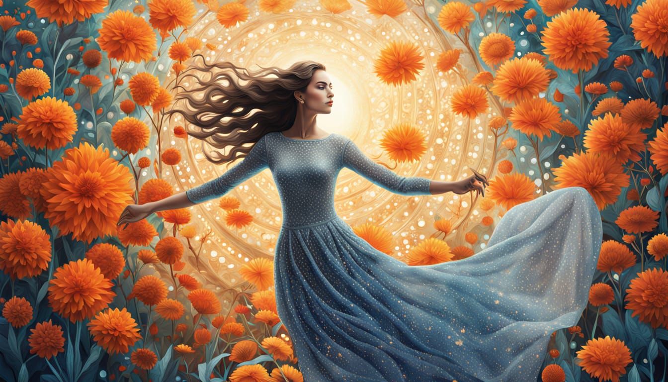 Ethereal Dreamscapes: Woman Dancing Among Vibrant Celestial ...
