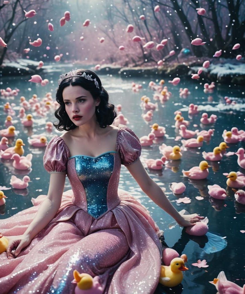 Snow White Space Mermaid with Sparkles and Ducks