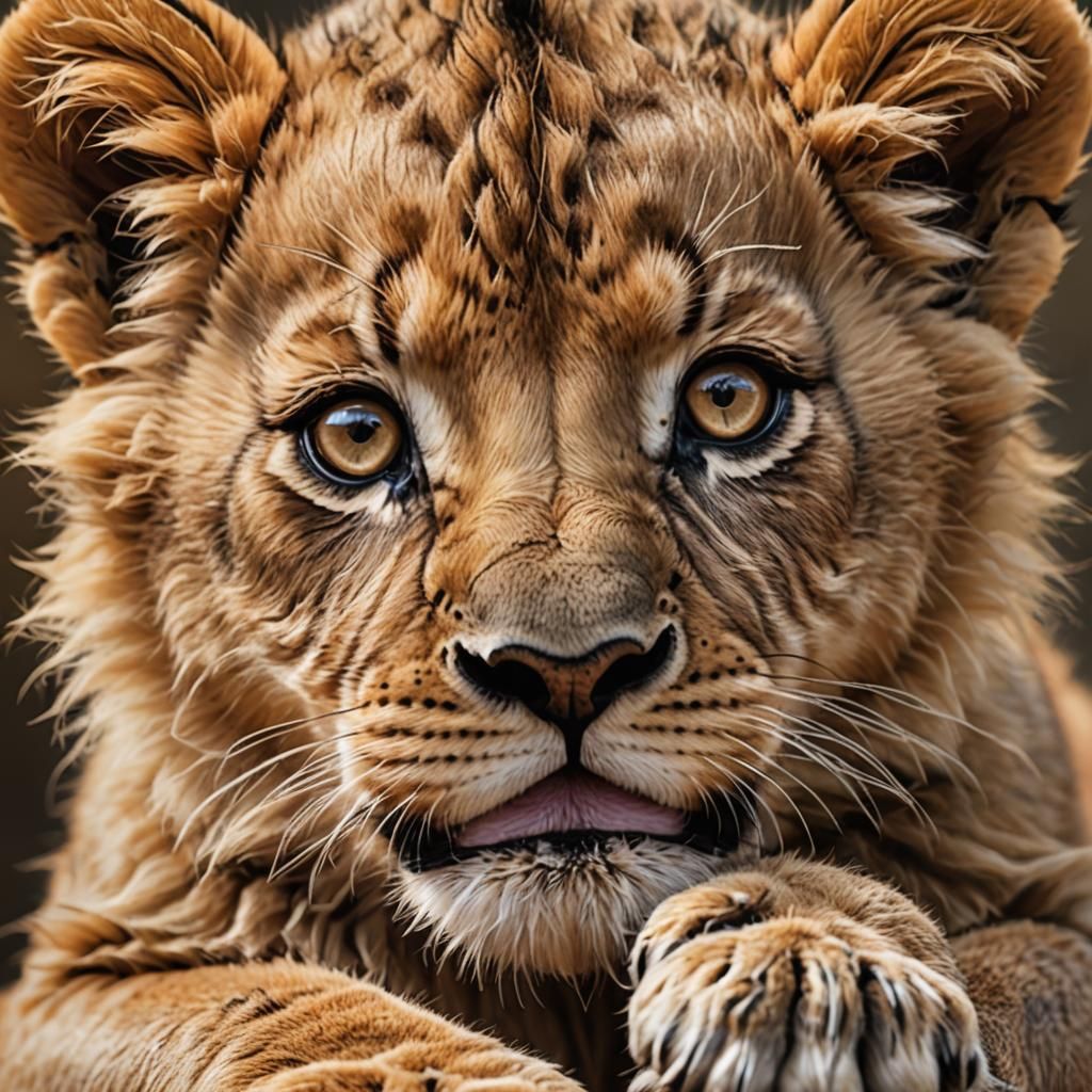 Realistic Baby Lion Cub on a Finger