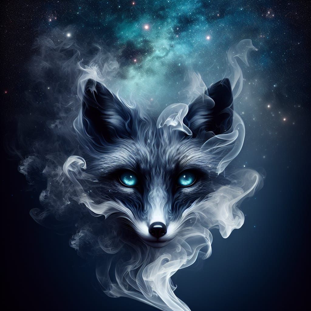 Ethereal Ghost Fox in Smoky Night Sky
