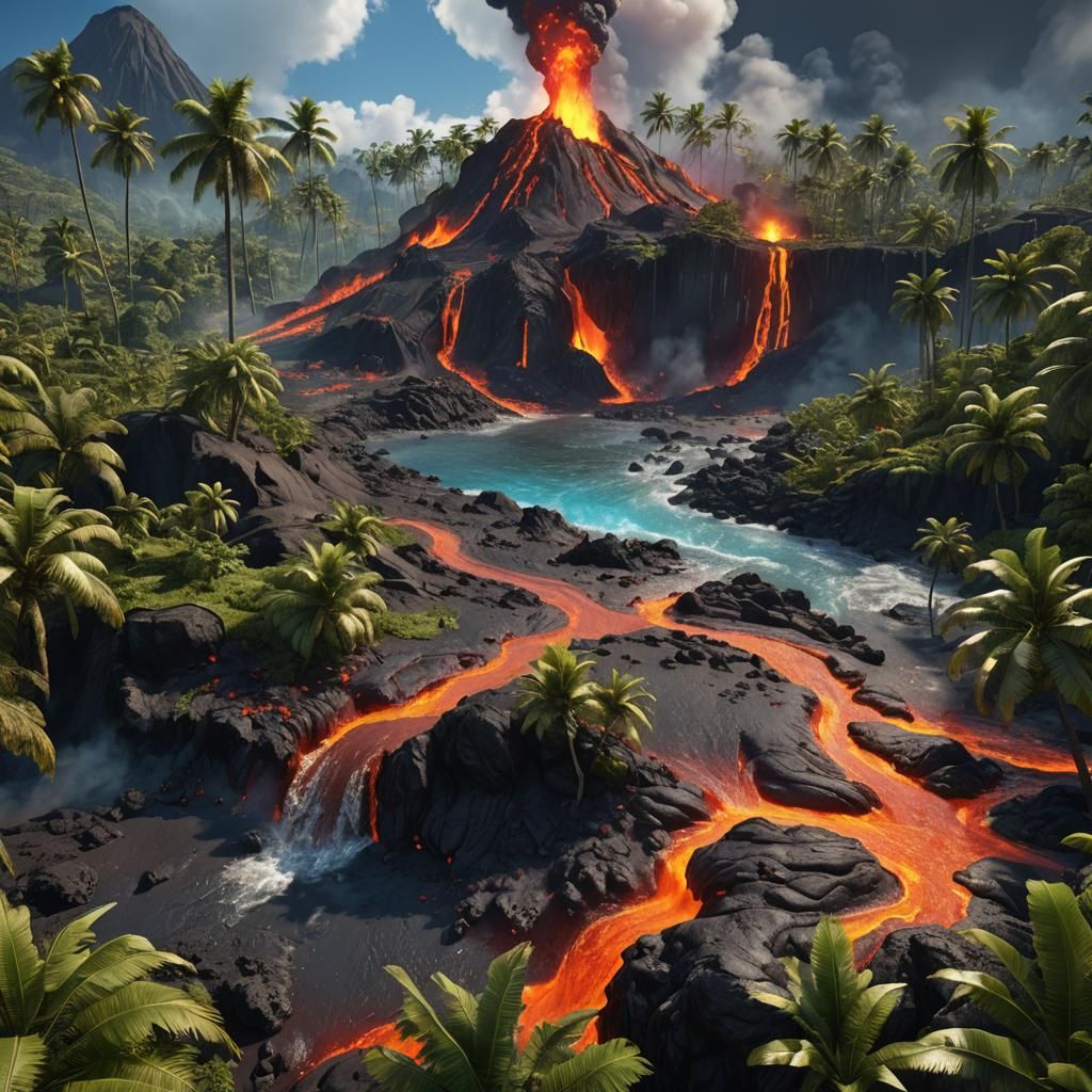 Tropical Island Volcano Eruption in Ultra-Realistic 8K