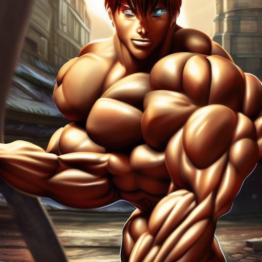 Anime Bodybuilding Couple: Detailed Fantasy Art