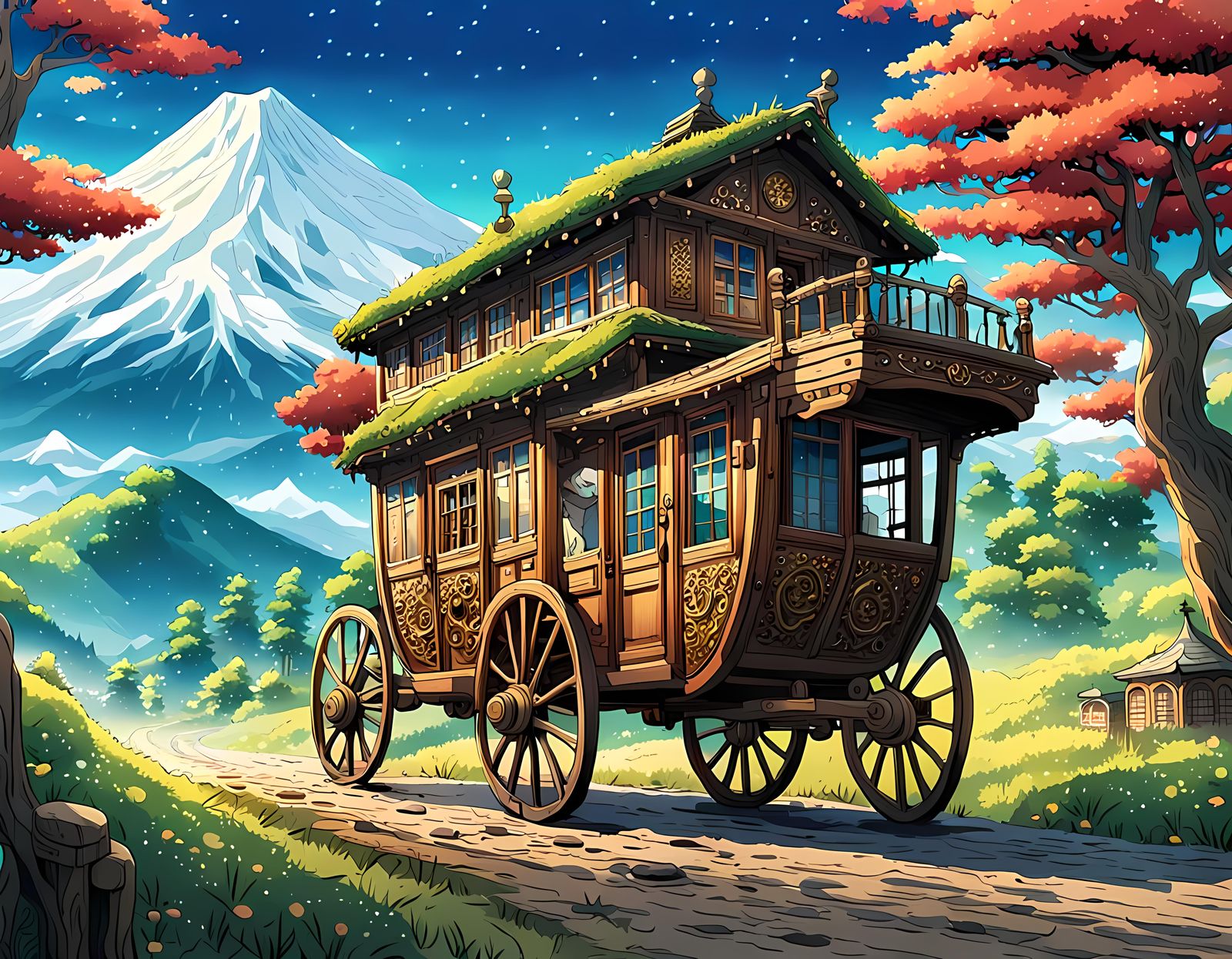 Fantasy Wagon House in Studio Ghibli Style