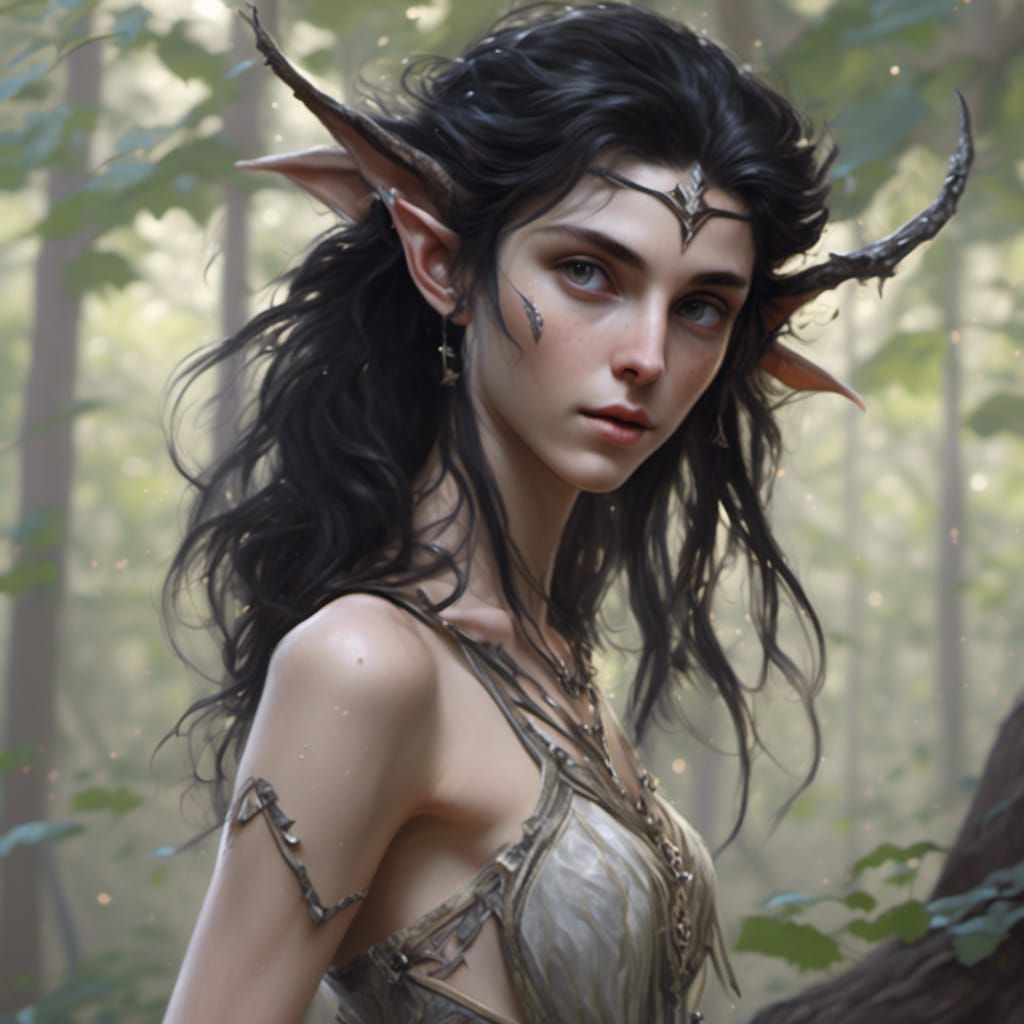 Hyperrealistic Young High Elf Portrait in Woods