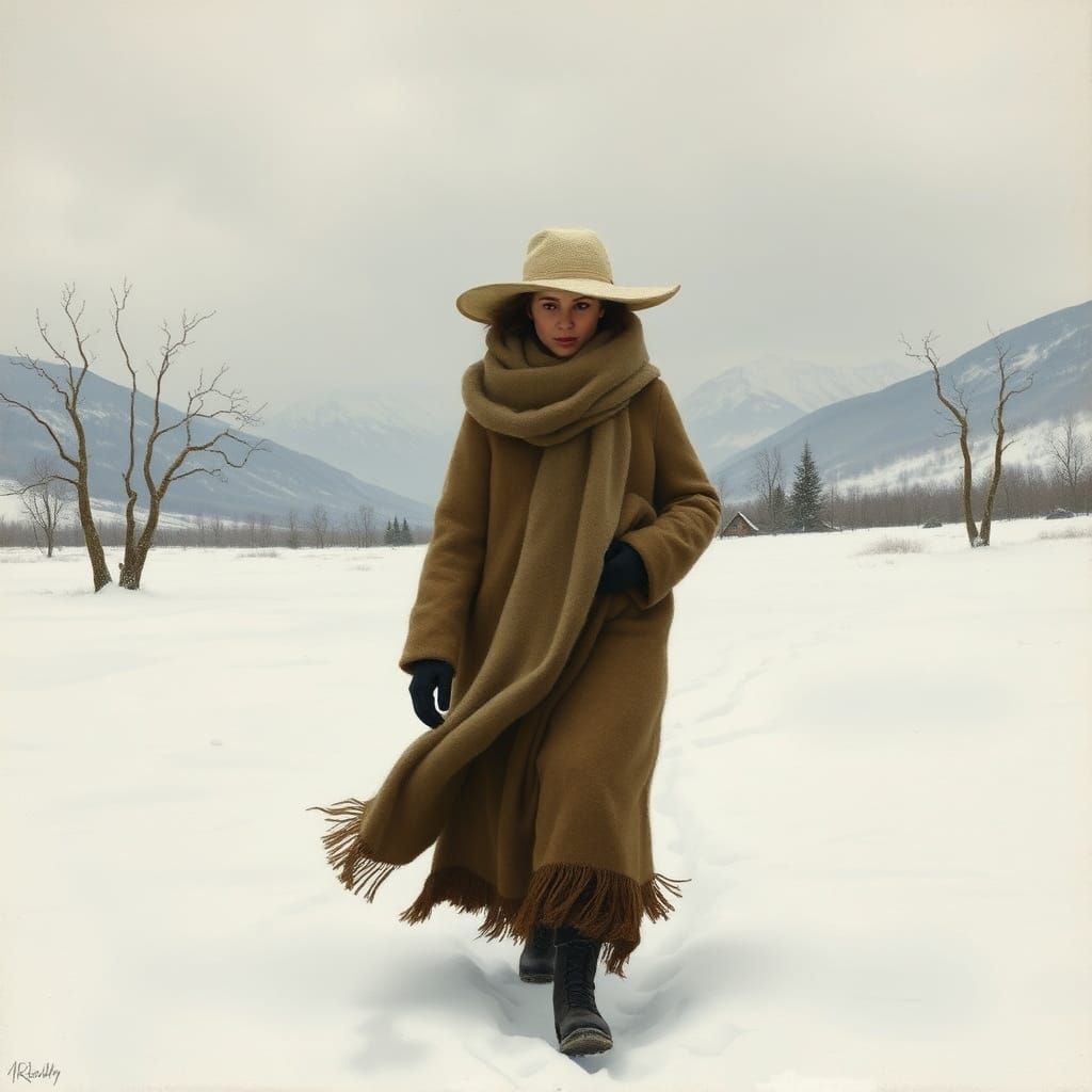 Solitary Figure in Winter Landscape