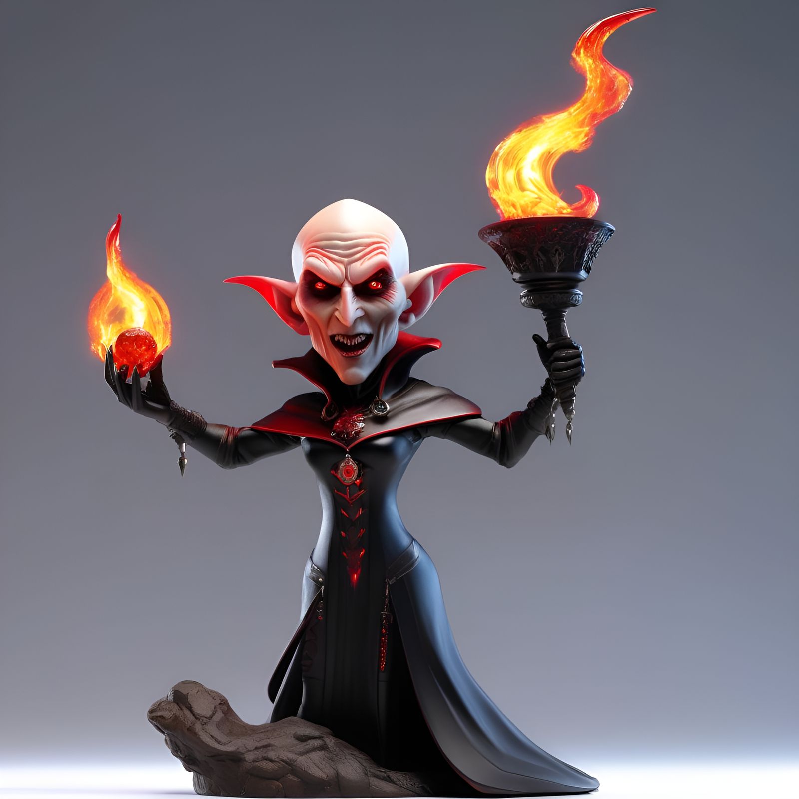 Nosferatu and Cyborg Bobbleheads in Dark Fantasy Style