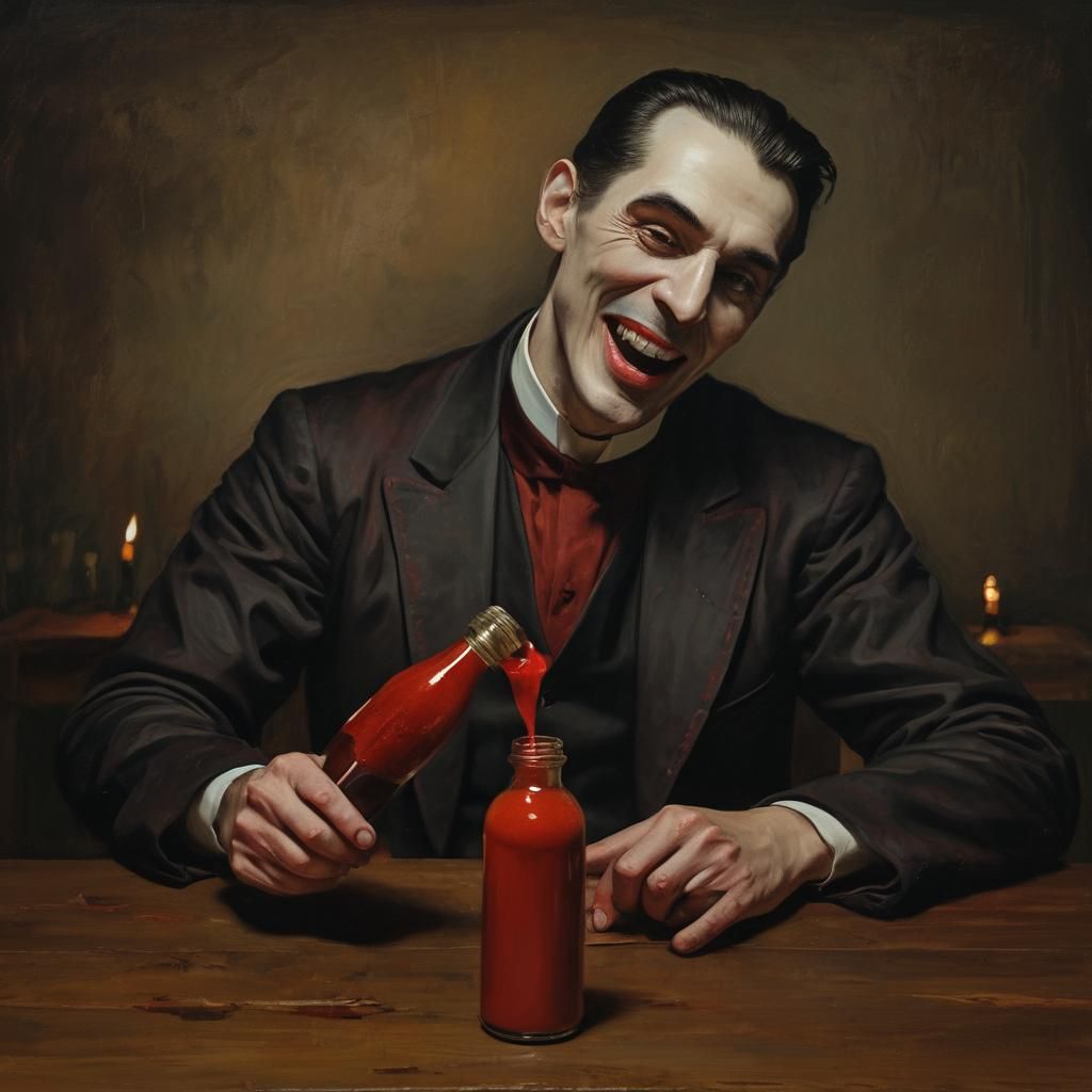 Dracula's Crimson Moment: An Abstract Expressionist Portrait