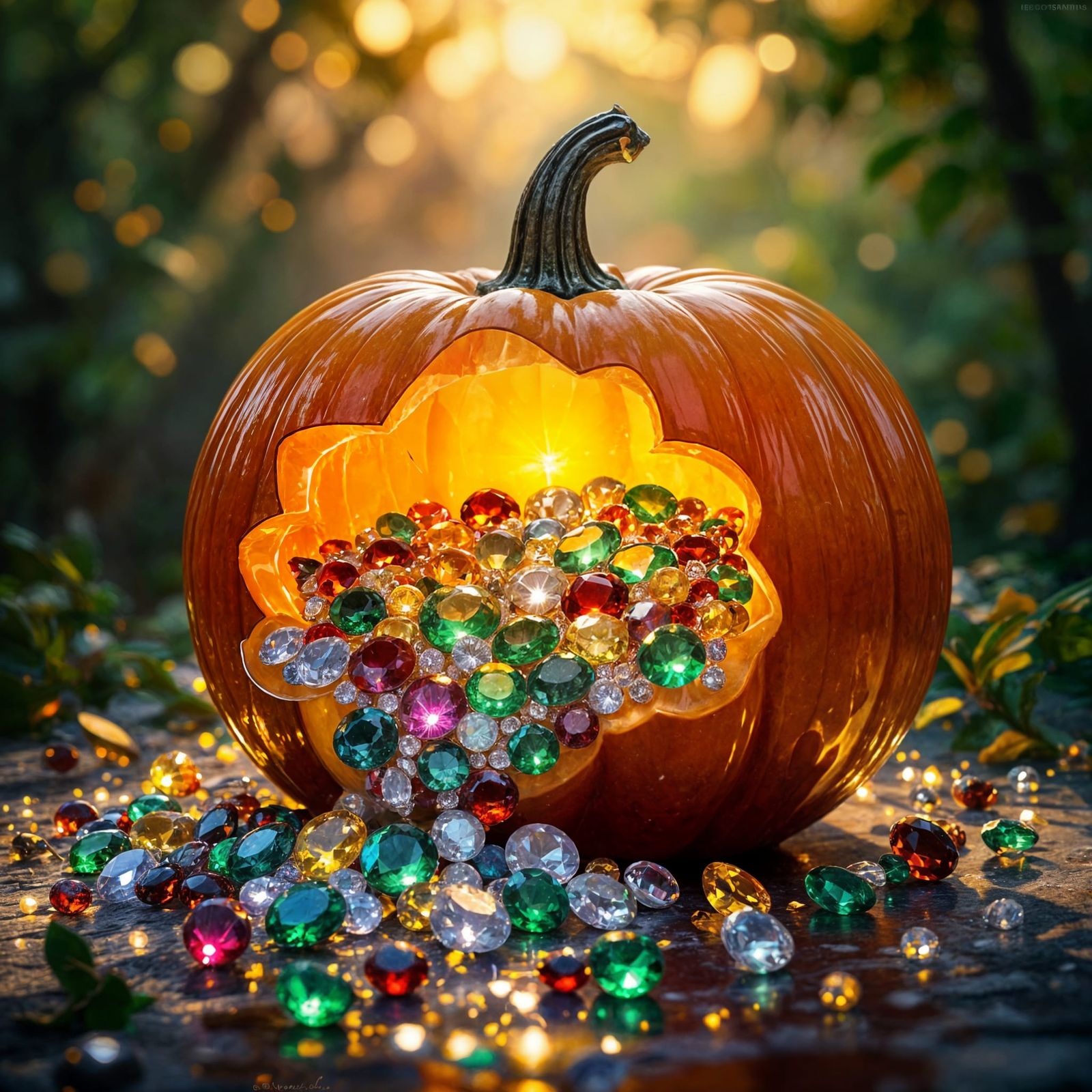 Large Glass Orange Pumpkin Filled With Jewels
