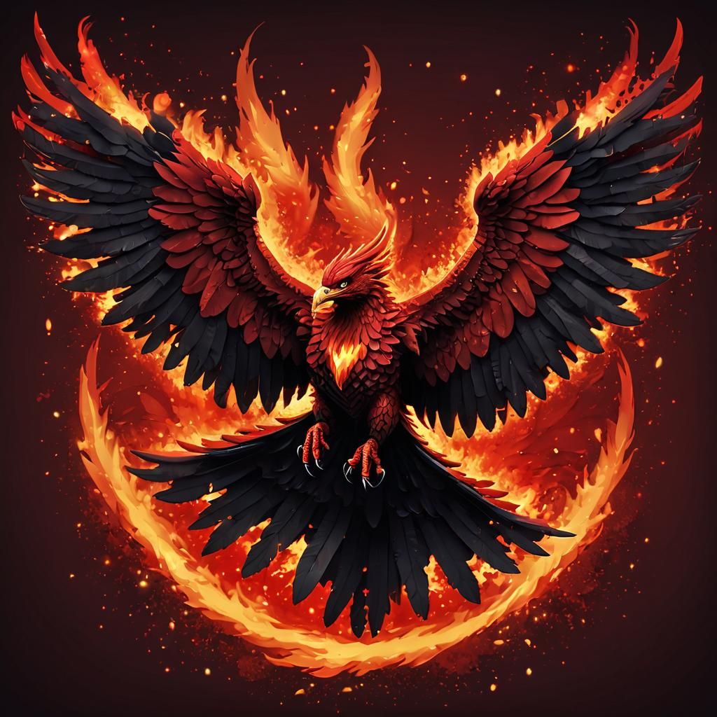 Fiery Pixel Art Phoenix in Shades of Red