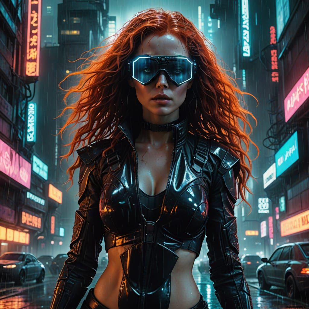 Cyberpunk Goddess in Neon-Lit Dystopia