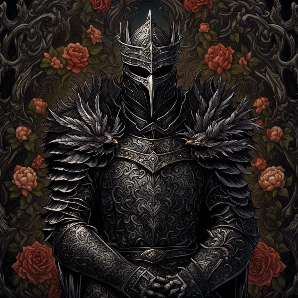 Gothic Raven Knight in Black Thorns Armor