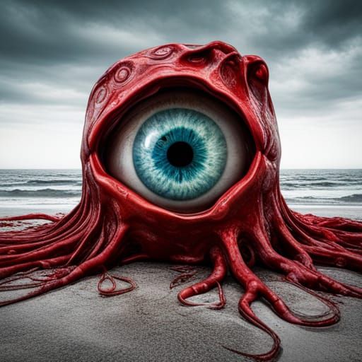 Gross, Bloody Eyeball Washed Up on a Beach