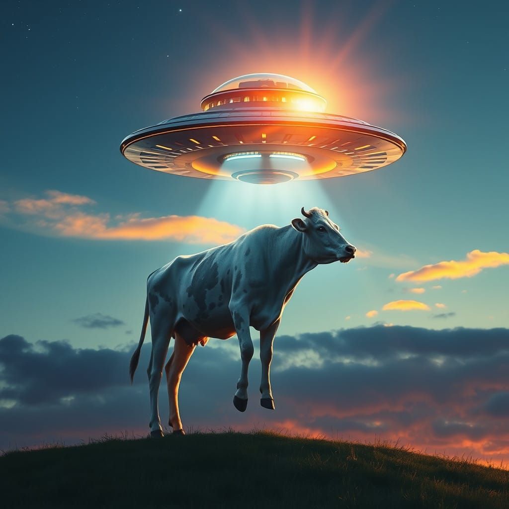 Galactic Cattle Abduction in Golden Light
