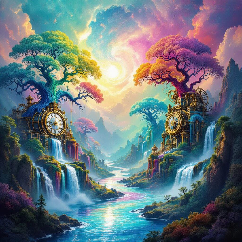 Epic Fantasy Landscape with Steampunk Nature