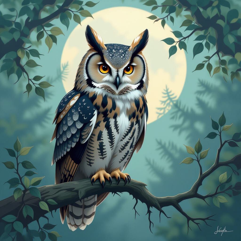 Majestic Owl in Misty Forest, Detailed Digital Art
