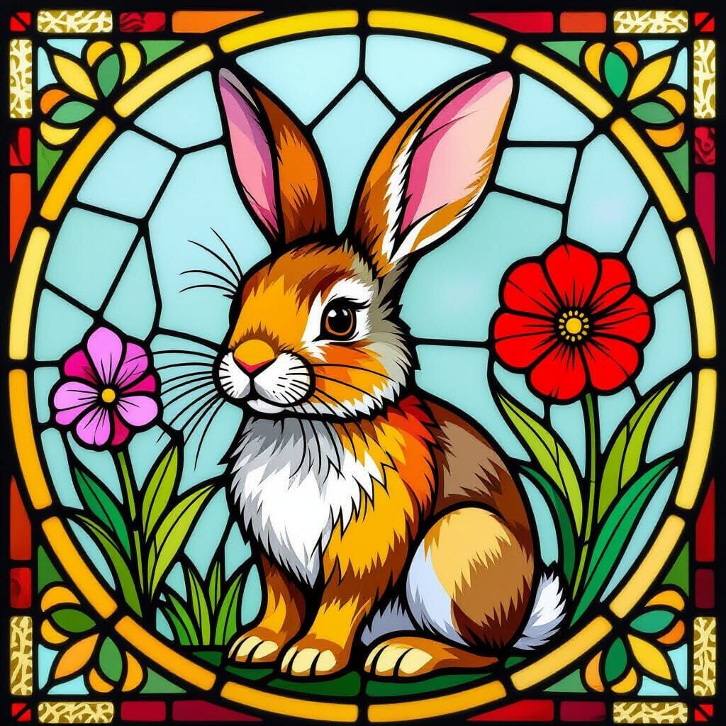 Cute Rabbit With Colorful Stained Glass Fur