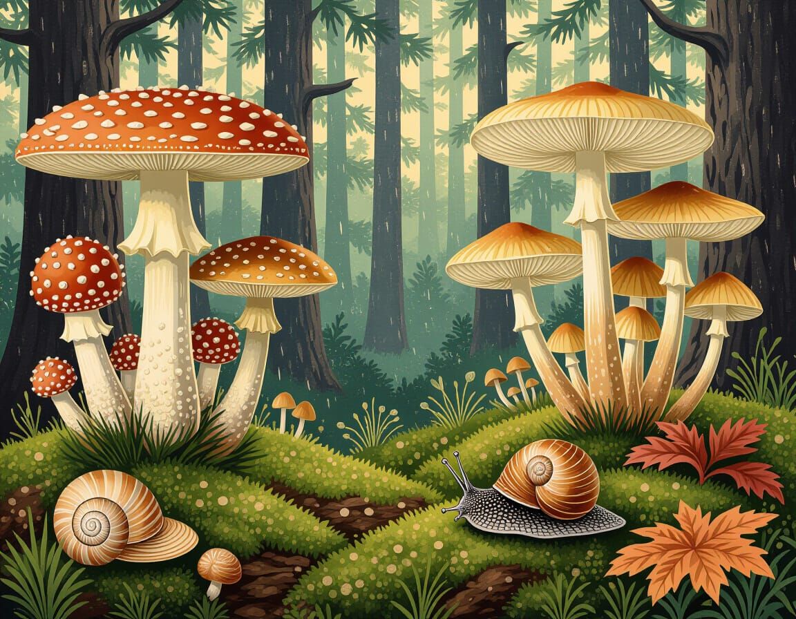 Mushroom Forest in Ernst Haeckel Style