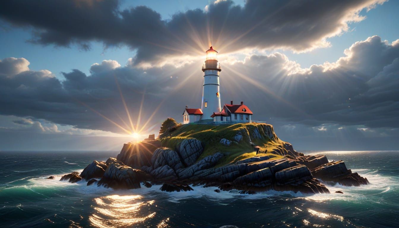 Glowing Hyperrealistic Lighthouse in Radiant Hyperdetailed S...