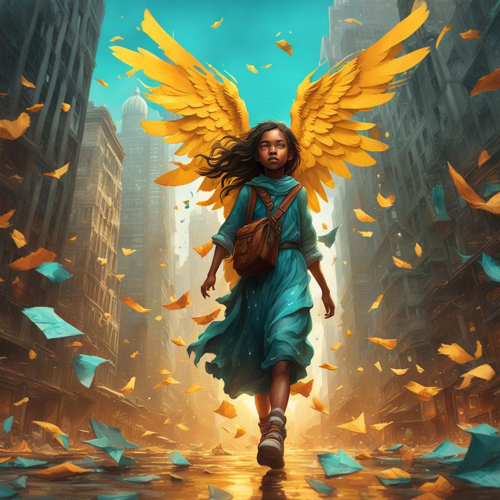 Child Dreams of Flight in Art Nouveau Style