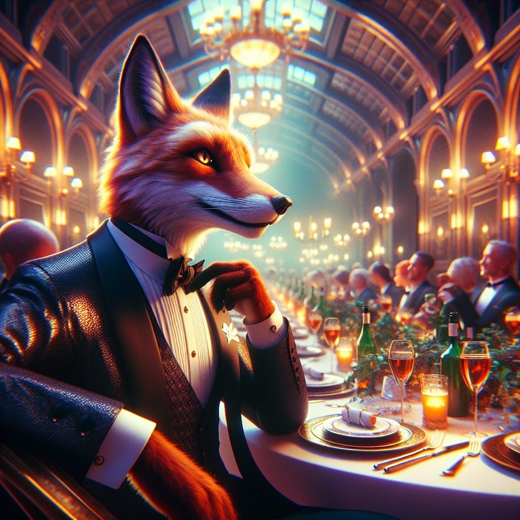 Fox in Tuxedo at Fantasy Dinner Party
