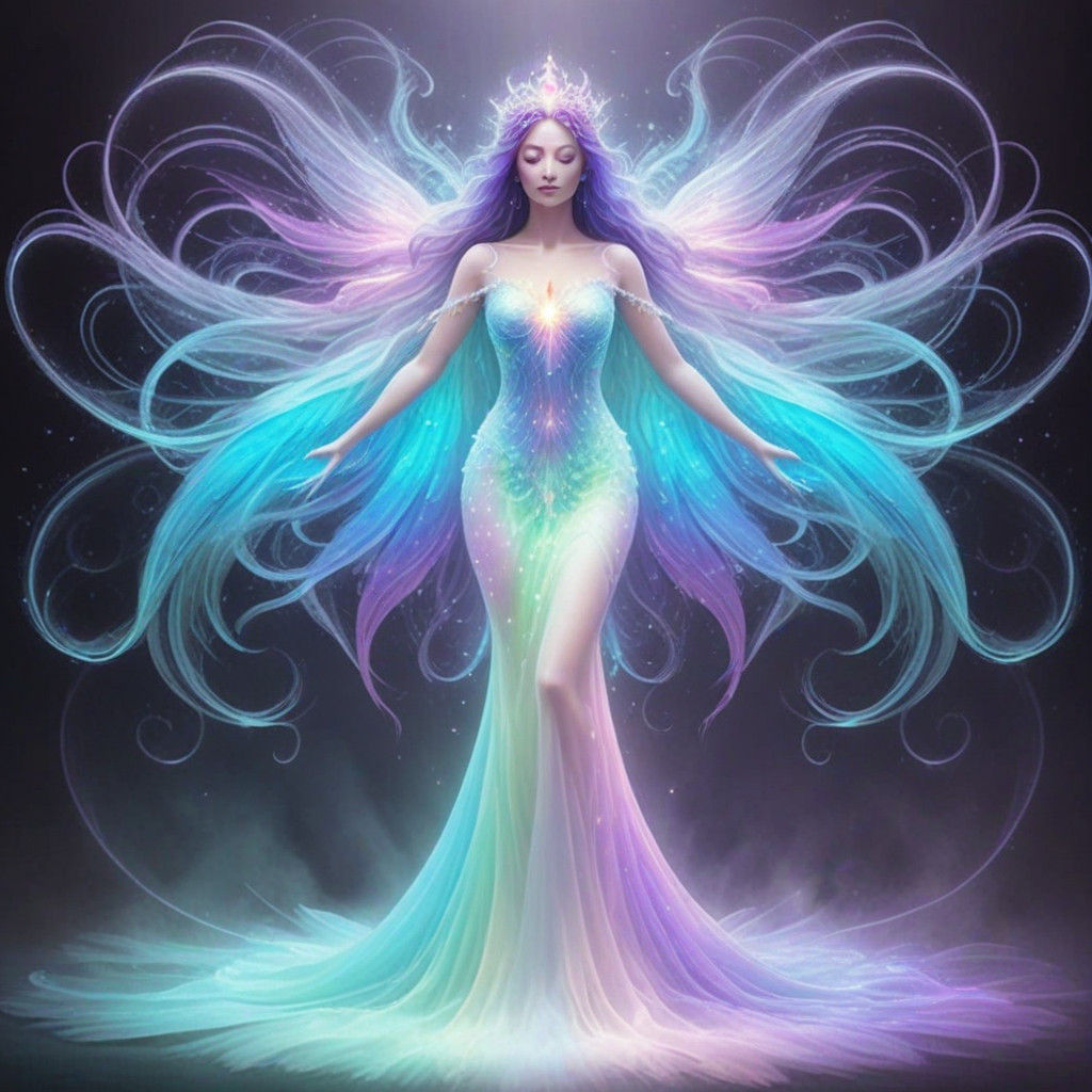 Ethereal Being in Vibrant, Swirling Mist