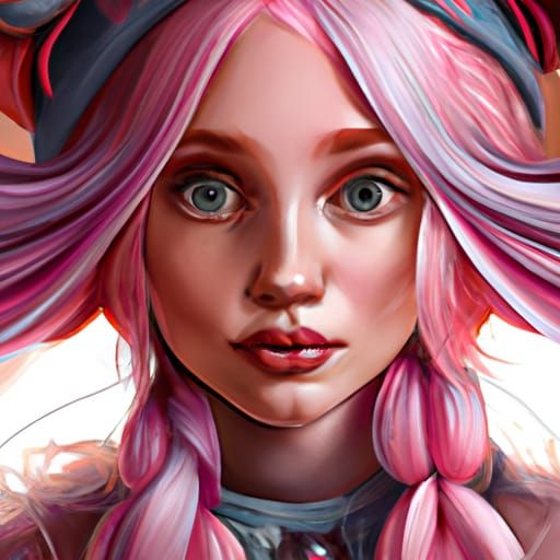 Pink Hair Portrait in Hyperdetailed Splash Art Style