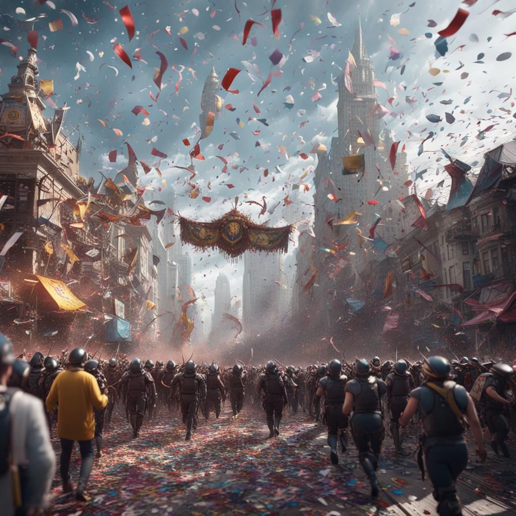 Fantastical Confetti and Ticker-Tape Parade in Deep Color