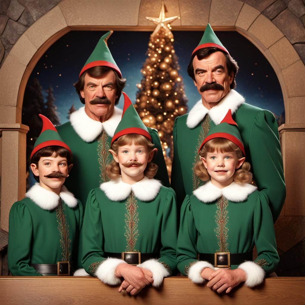 1980s Sears Family Portrait of Elves with Tom Selleck Mustac...