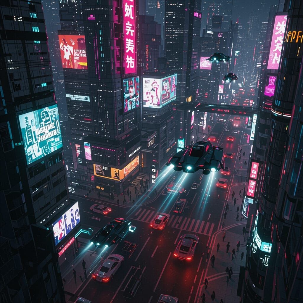 Synthwave Cityscape at Night with Neon Lights
