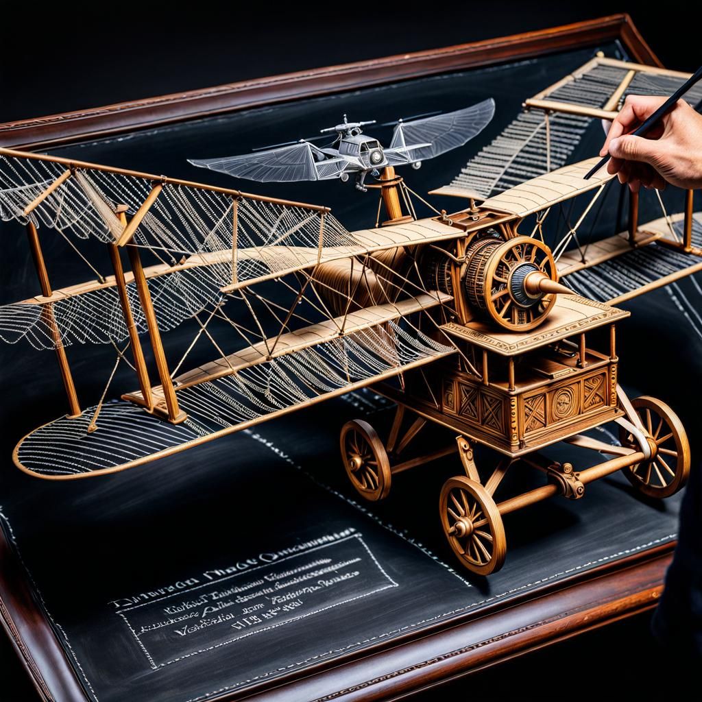Da Vinci's Flying Machine: Hyperrealistic Chalk Drawing