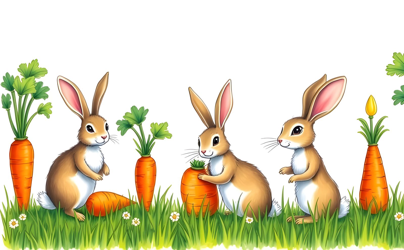 Adorable Bunnies Stealing Carrots, Storybook Illustration