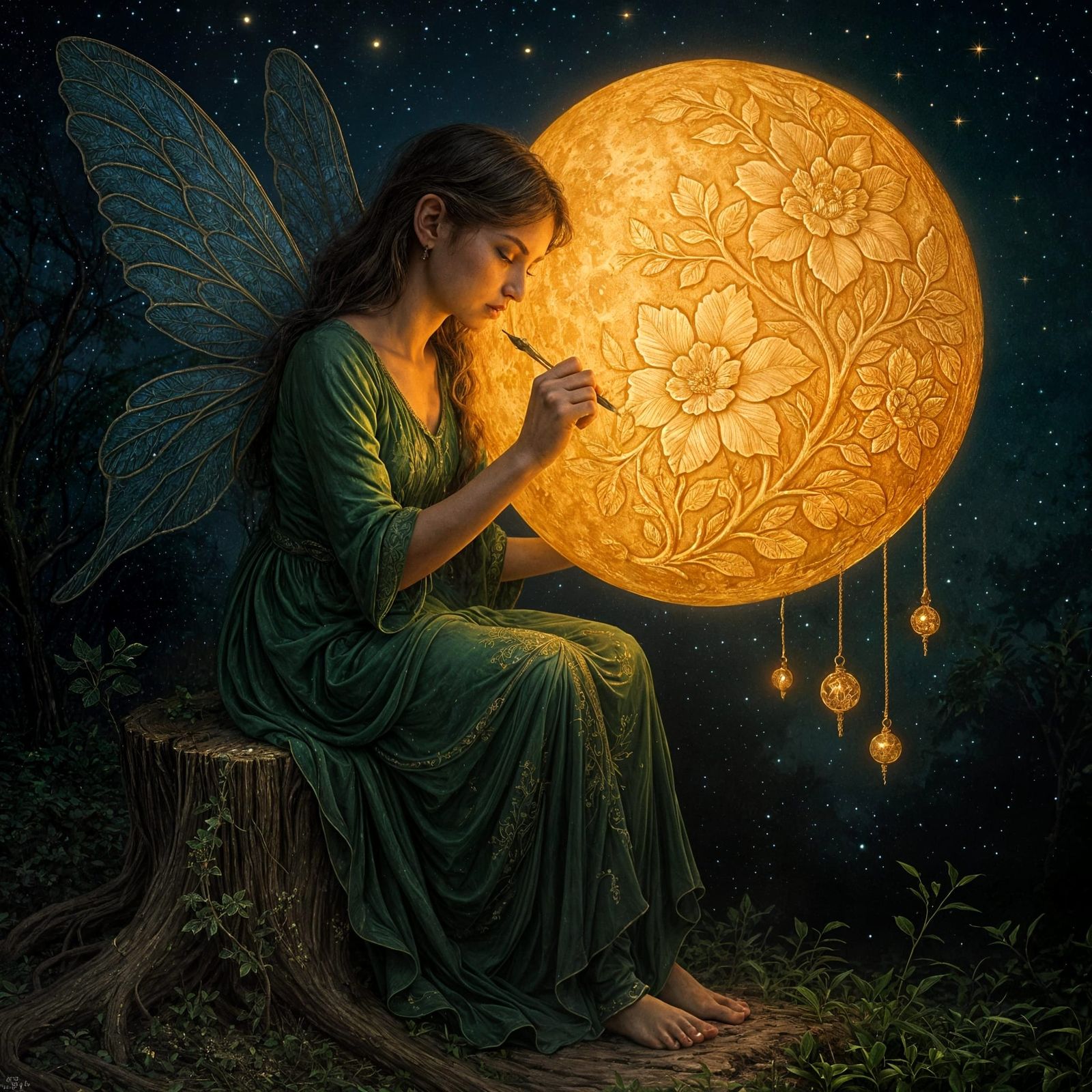 Fairy Sculpting Moon in Fantasy Painting