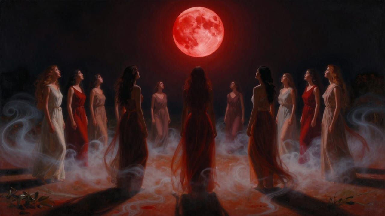 Blood Moon Coven Ceremony Under Crimson Sky
