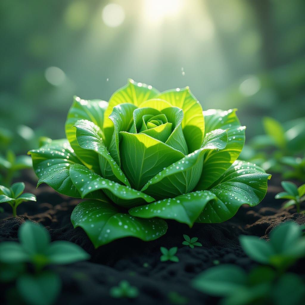 Mystical Lettuce with Dew in 8K Resolution