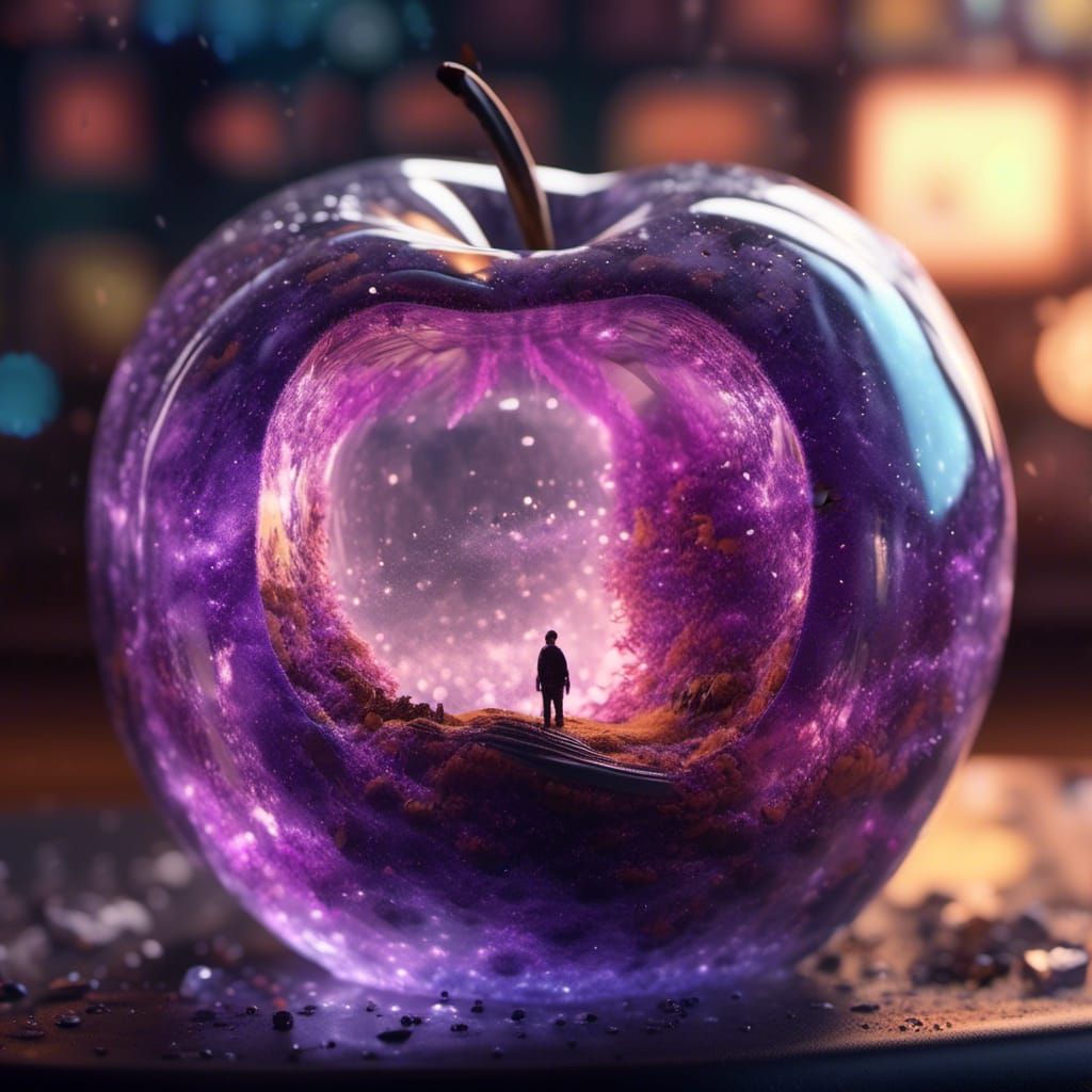 Miniature Galaxy Inside a Cracked Crystal Apple
