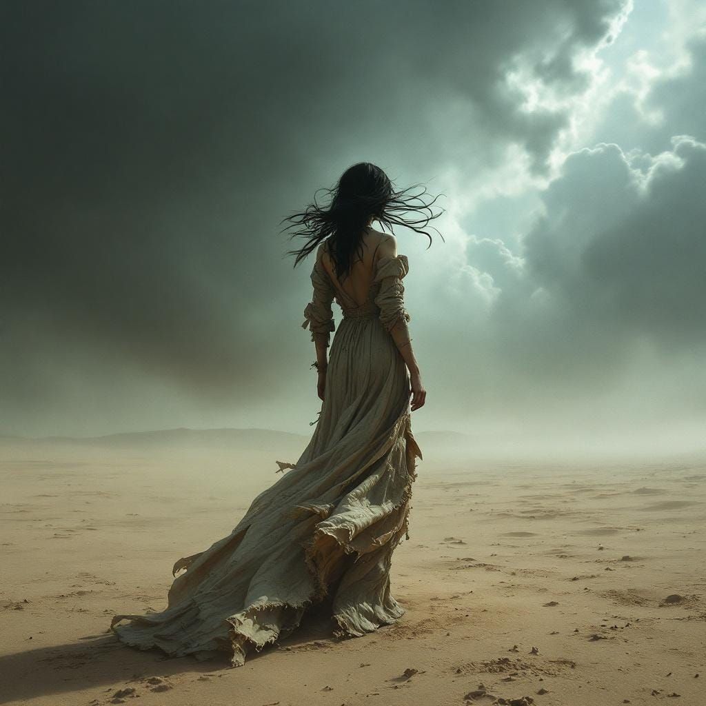 Dramatic Sandstorm Scene in Painterly Style
