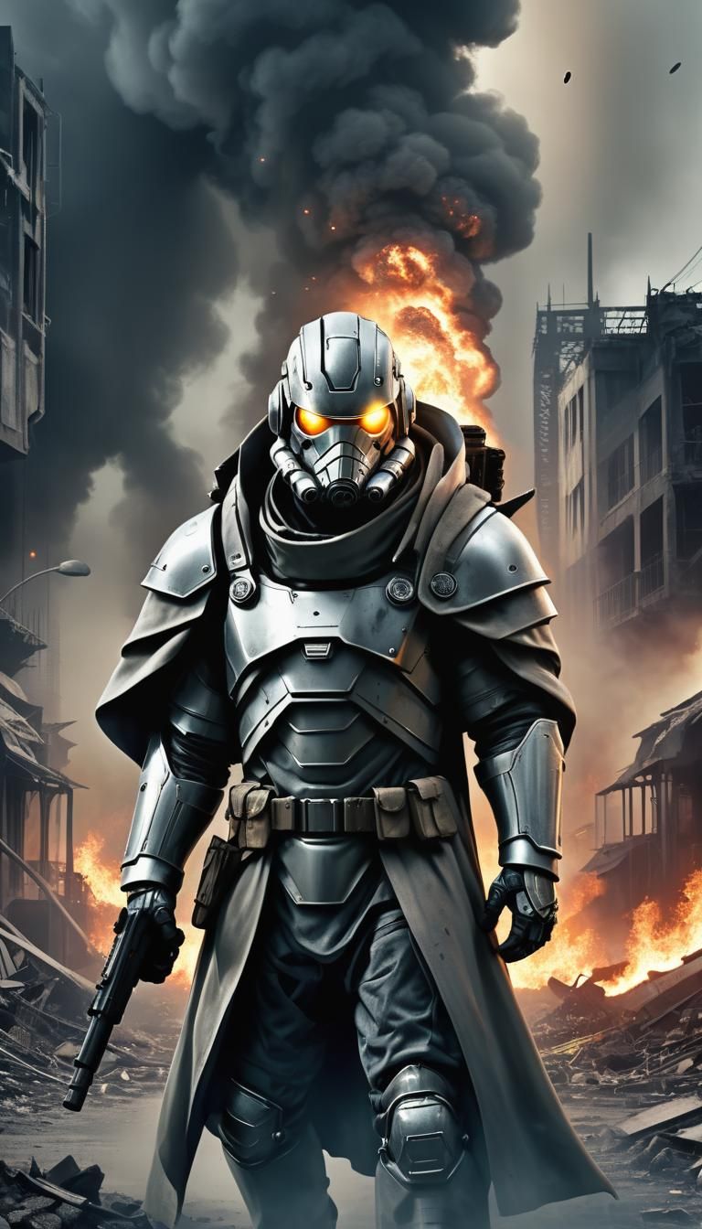 Video Game Character Sci-fi soldier in power armor with a sh...