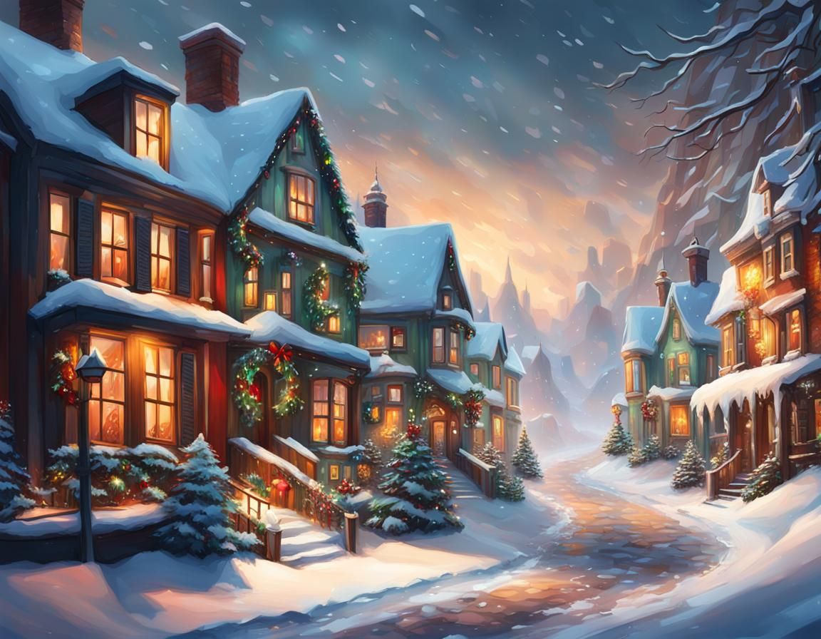 Hyperrealistic Christmas Houses in the Snow
