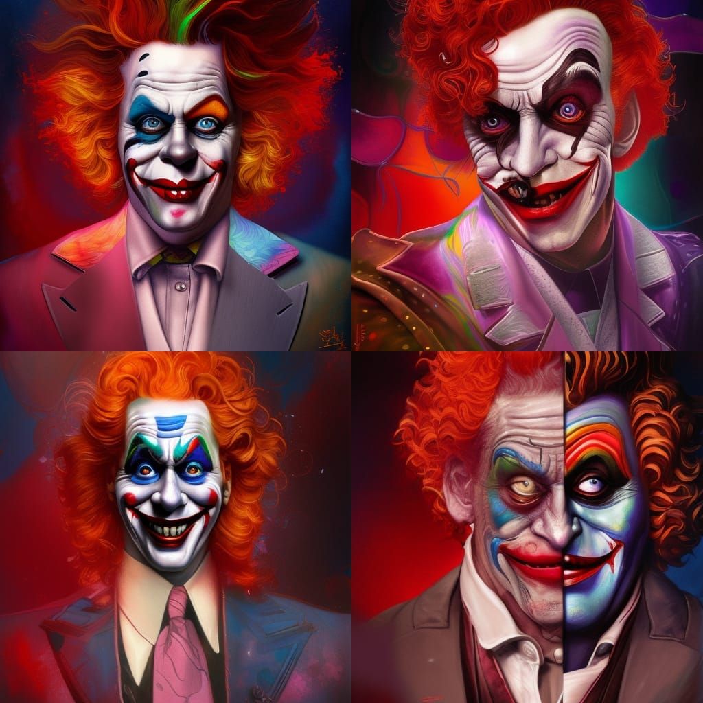 a painting of the Jocker movie star clearly visible digital painting by Android Jones, cgsociety, psychedelic art, detai...