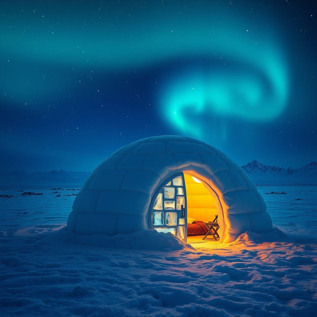 Ethereal Igloo Under Starry Arctic Skies