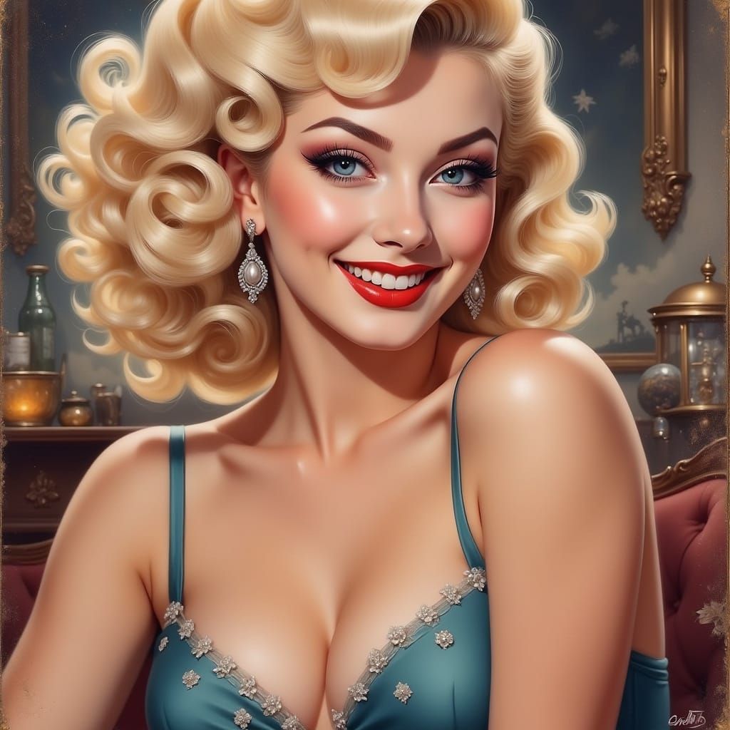 Vintage Pinup Girl from the 1940s in Classic Hollywood Style