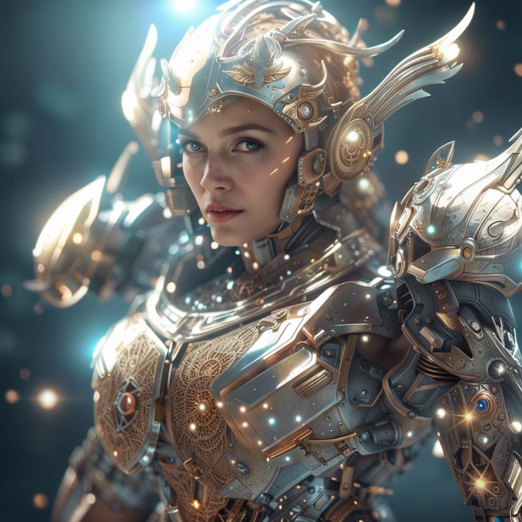 Celestial Armored Warrior in a Sci-Fi Epic