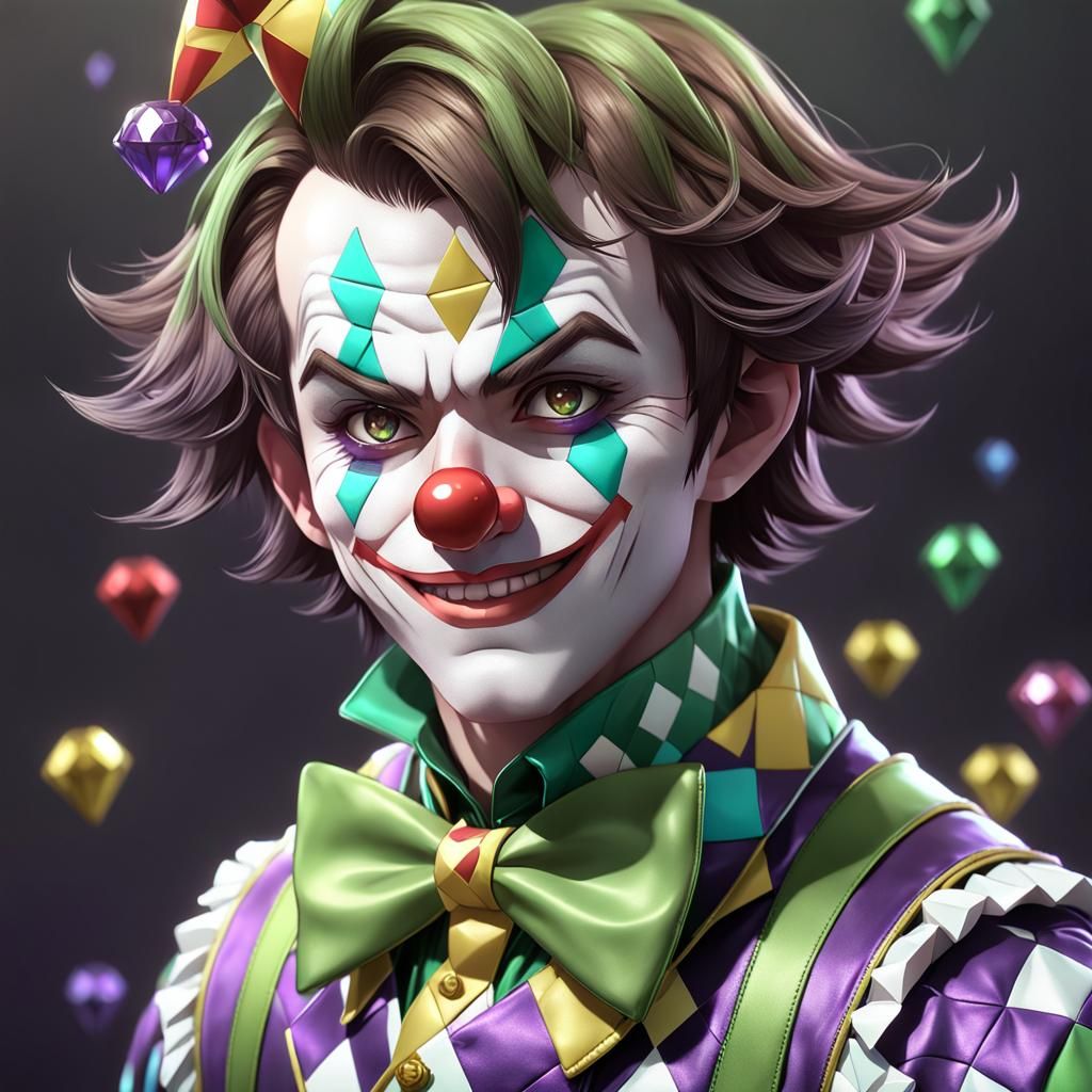 Cute Clown in Anime Style Harlequin Outfit