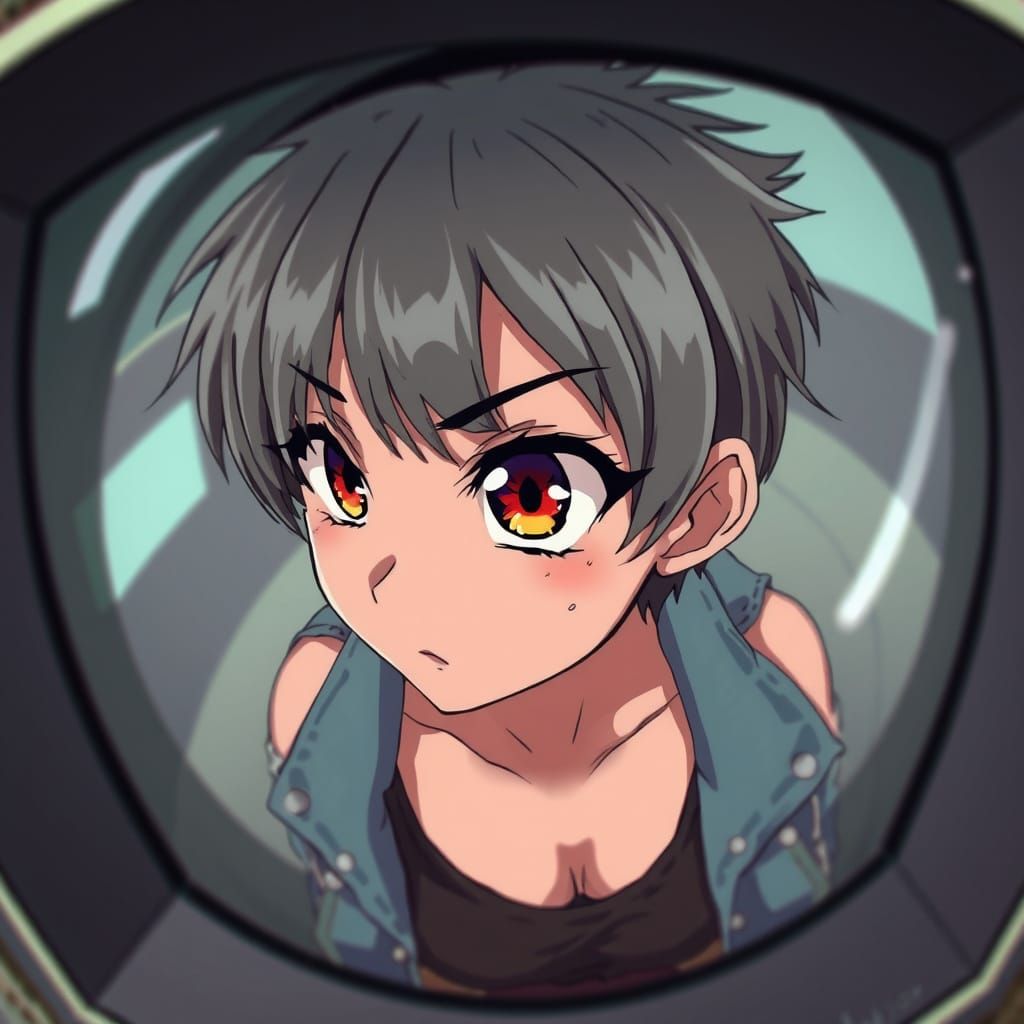 Rebellious Anime Girl Pops Out of Vintage Computer Monitor